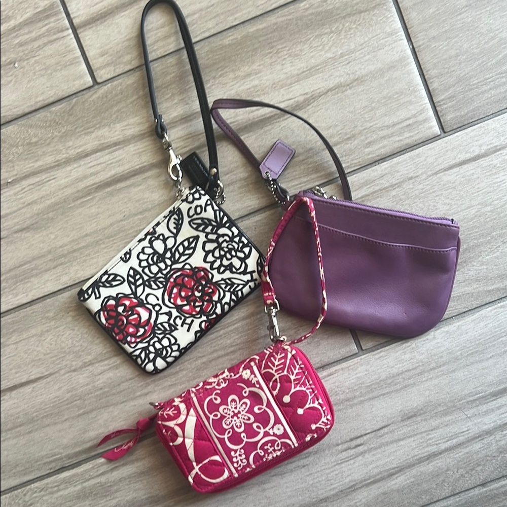 Wristlet lot - 2 coach, 1 Vera Bradley